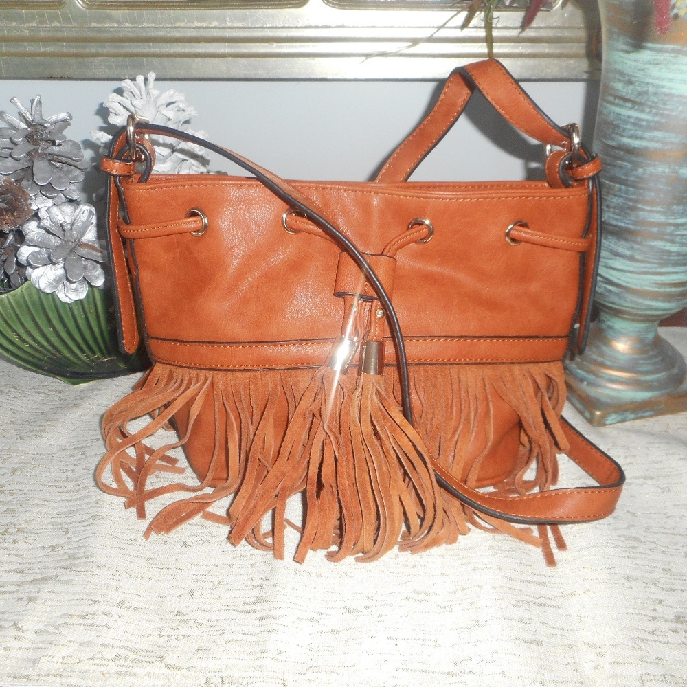 Moda Luxe Tan Autumn Fringe Handbag